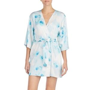 Kate Spade Print Charmeuse Short Robe Blue White size L/XL